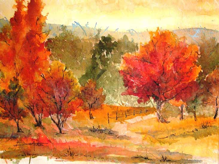 Painting watercolor landscape trees