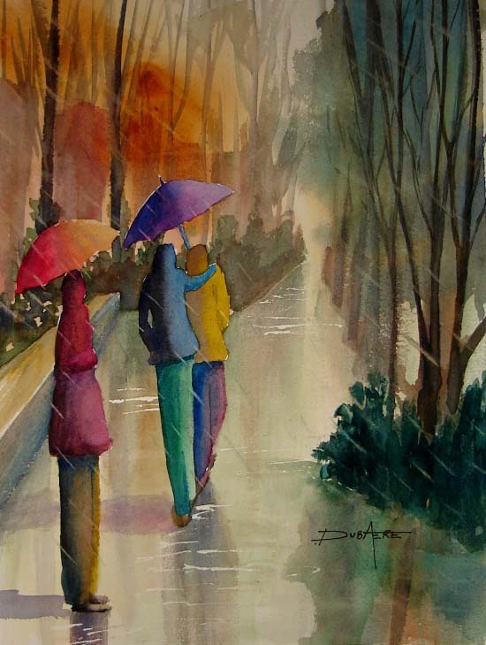 Painting watercolor umbrella rain
