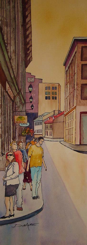 Painting watercolor urban scene