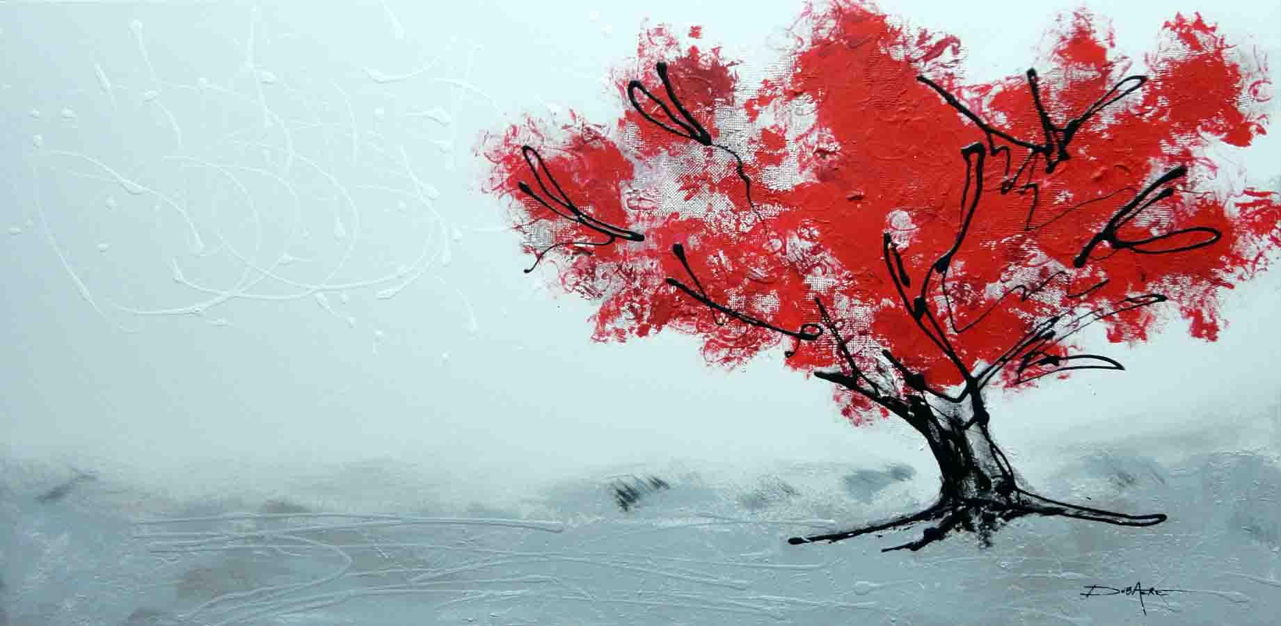 acrylique  toile moderne arbre rouge
