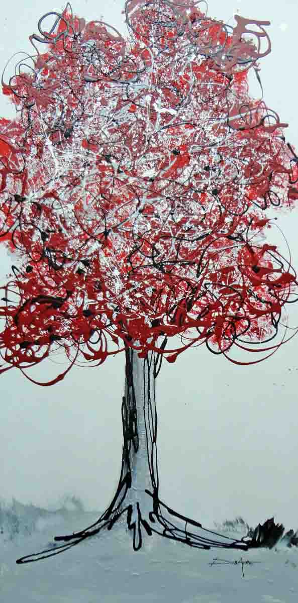 acrylique  toile arbre rouge